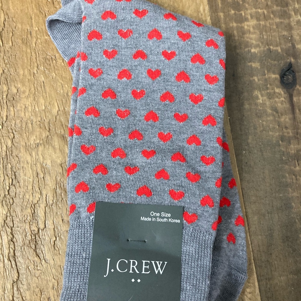 J. Crew Grey and Red Heart Pattern Socks (pair #2)